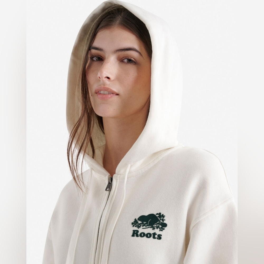 Roots Original Relaxed Full Zip Hoodie In Egret Size Small